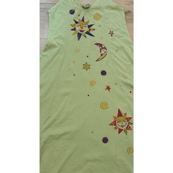 BLUE EYED BEAR Maxi Dress OSFM Cotton Carnival Rio Moon Stars Cotton Slit Green - Picture 3 of 10